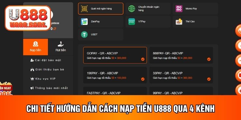 Chi tiết hướng dẫn cách nạp tiền U888 qua 4 kênh