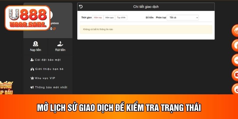 Mở lịch sử giao dịch đề kiểm tra trạng thái